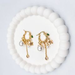 Özel Seri Zirkon Taşlı Yıldızlı İncili Küpe