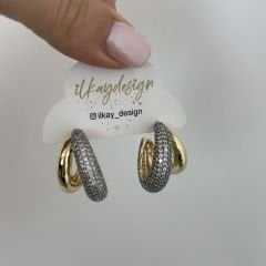 Özel Seri Zirkon Taşlı 2'Li Halka Küpe 2,5cm