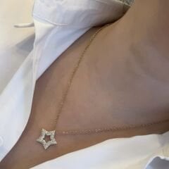 Çelik 14K Gold Taşlı Yıldızlı Kolye 46cm