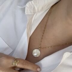 Çelik 14K Gold Sedefli Ay Kolye 46cm