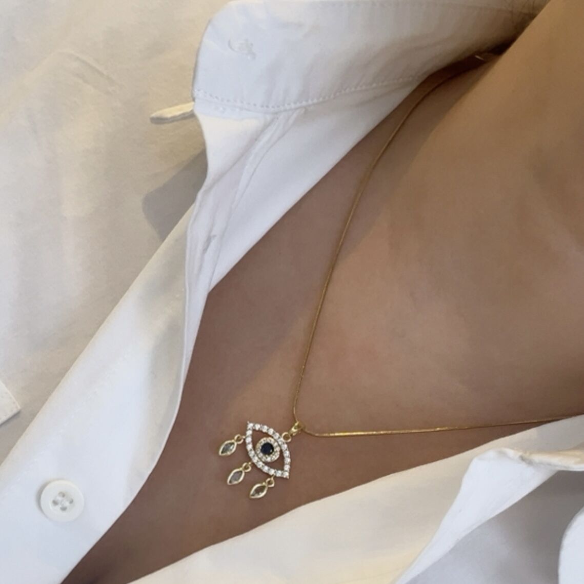 Çelik 14k Gold  Nazar Gözlü Kolye 46cm