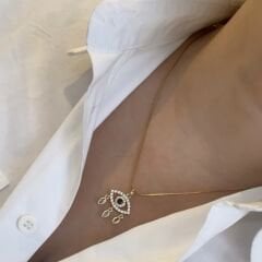 Çelik 14k Gold  Nazar Gözlü Kolye 46cm