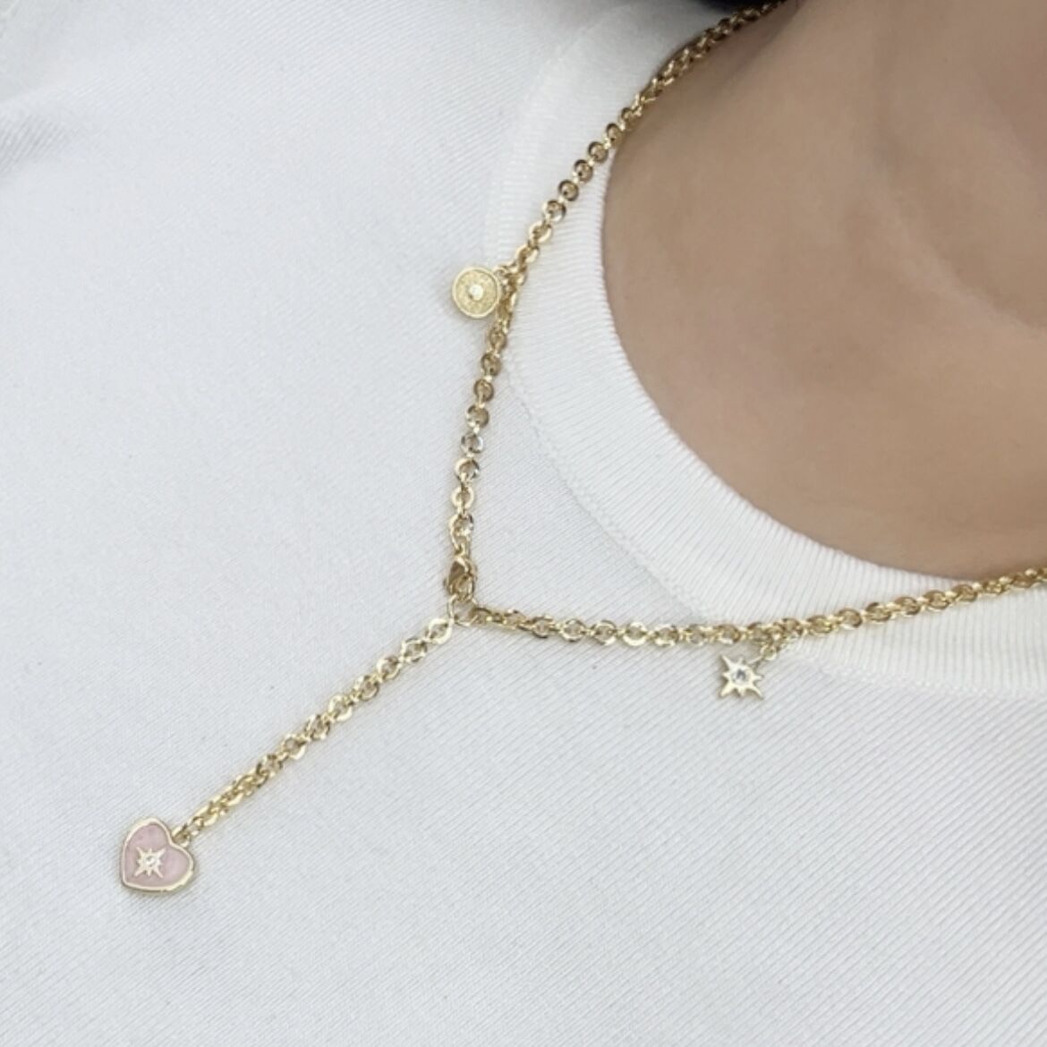 Vip Seri 14K Gold Kalpli Charmlı Kolye 50 cm