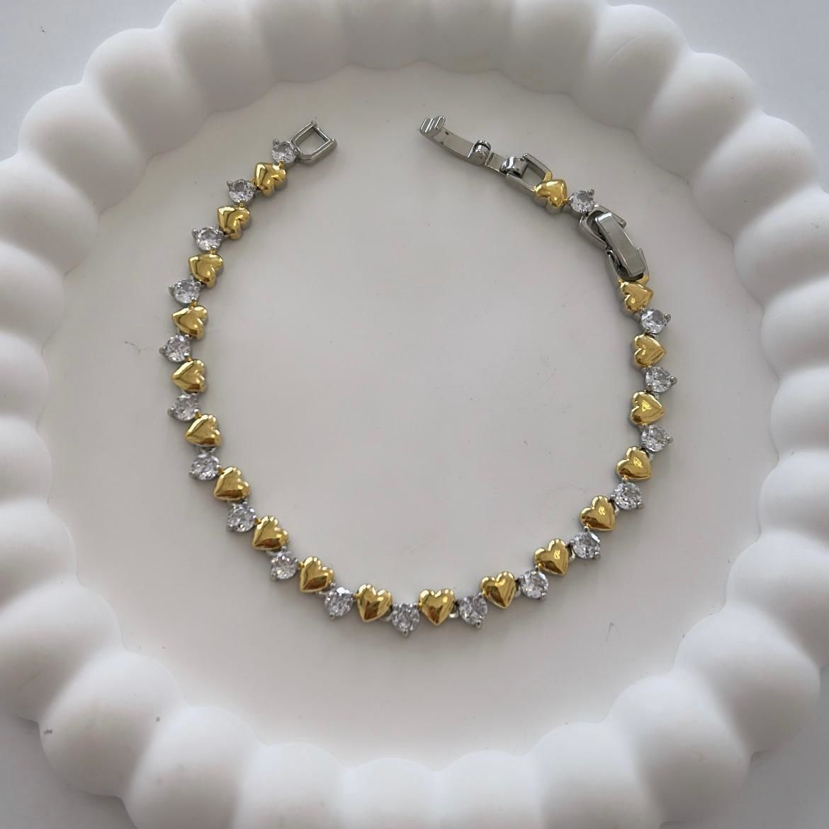 Özel Seri Kalpli Taşlı Bileklik 18cm