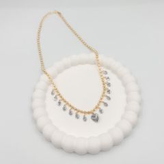 Özel Seri Kalpli Taşlı Kolye 45cm