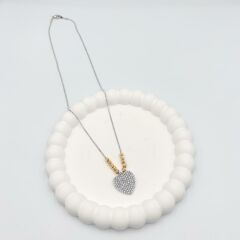 Özel Seri Zirkon Taşlı Kalpli Dorika Kolye 45cm