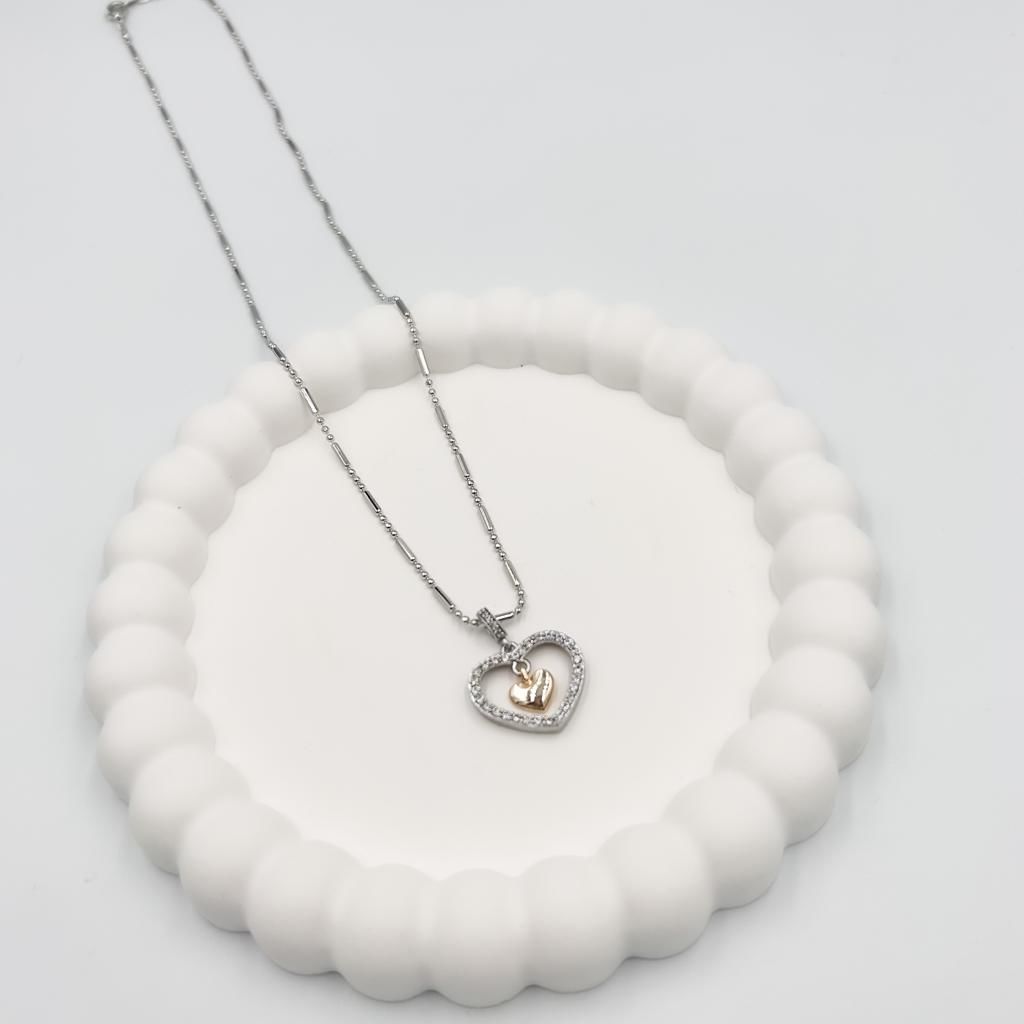 Özel Seri 2 Renkli Taşlı Kalp Kolye 45cm