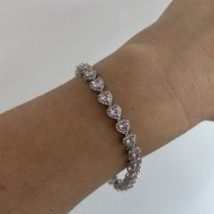 Özel Seri Zirkon Taşlı Pembe Kalpli Su Yolu Bileklik 20 cm