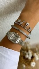 Zirkon Taşlı Köşeli Saat