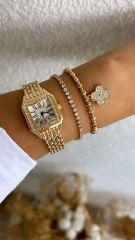 Zirkon Taşlı Köşeli Saat