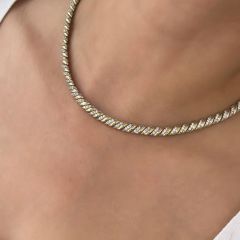 Özel Seri Zirkon Taşlı Ray Kolye Gold Gümüş 45 cm