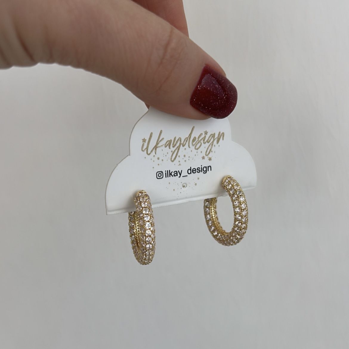 Özel Seri Zirkon Taşlı Gold Halka Küpe  2cm