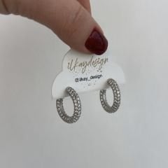 Özel Seri Zirkon Taşlı Gümüş Halka Küpe 2cm