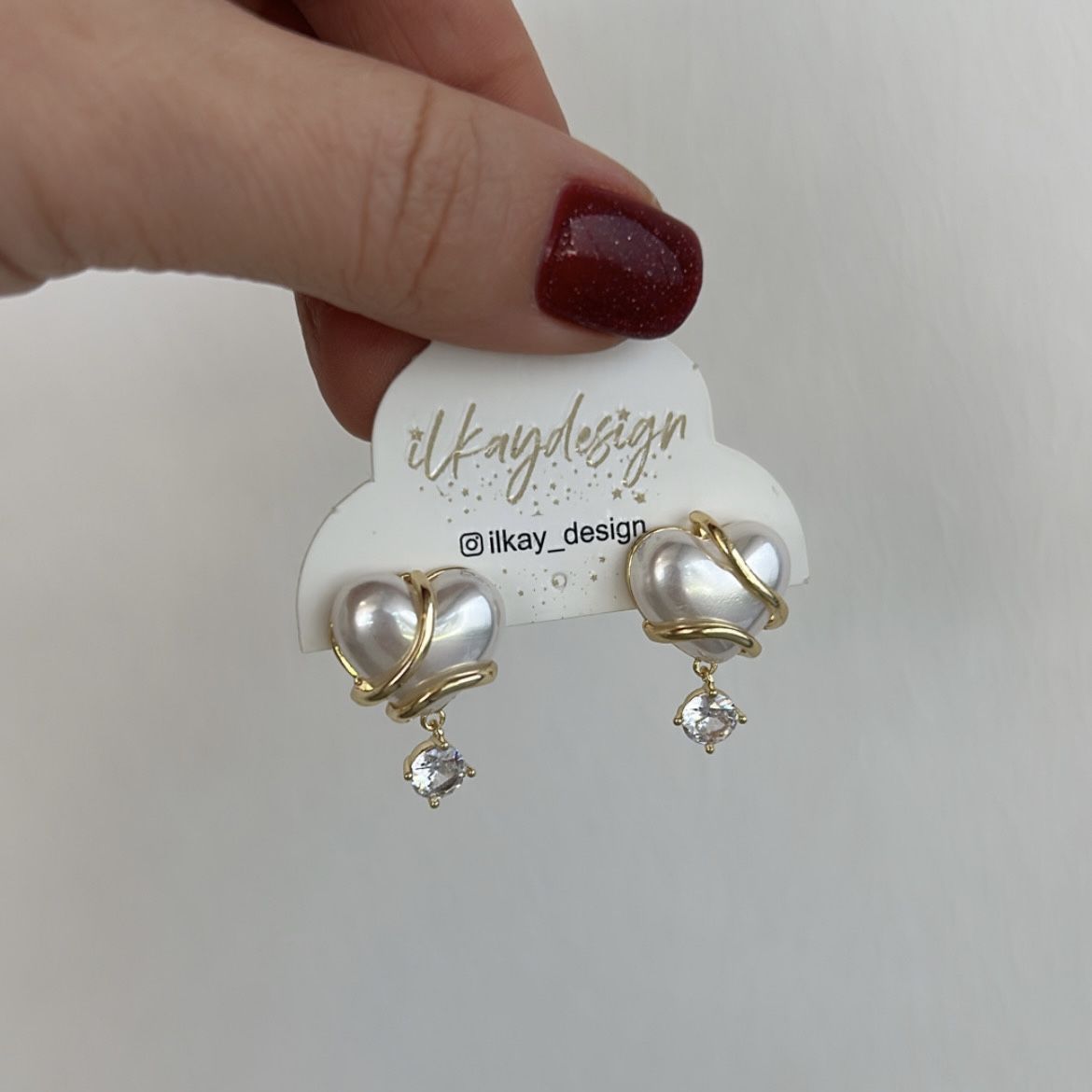 Özel Seri İncili Kalp Küpe