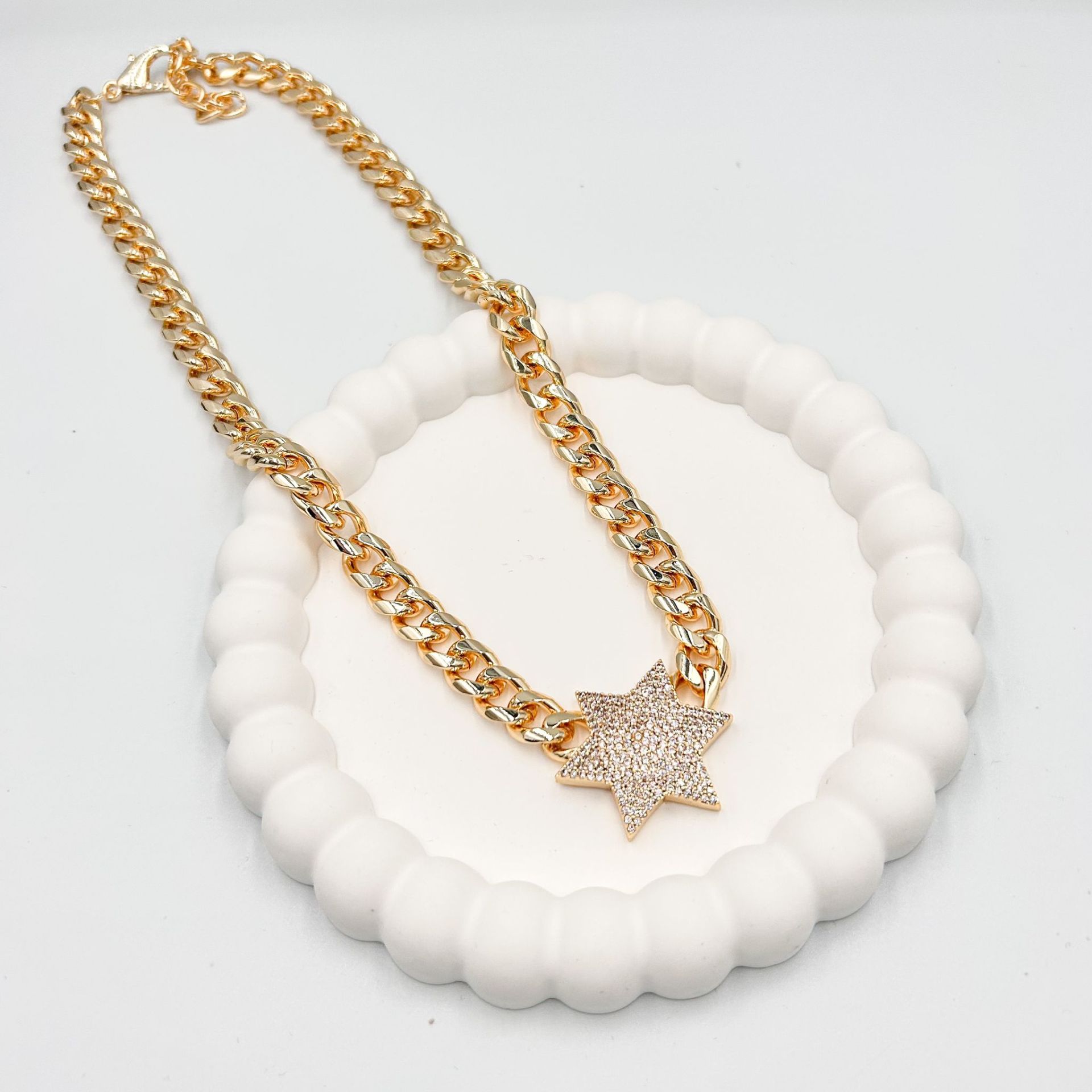 Özel Seri Zirkon Taşlı Yıldızlı Zincir Kolye 50cm