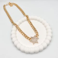 Özel Seri Zirkon Taşlı Yıldızlı Zincir Kolye 50cm