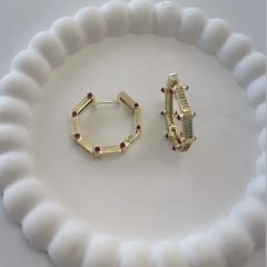 Özel Seri Zirkon Taşlı Altıgen Serenay Küpe 2,5cm