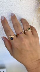 Özel Seri Zirkon  Baget Renkli Taşlı Yıldız Yüzük (AYARLI)