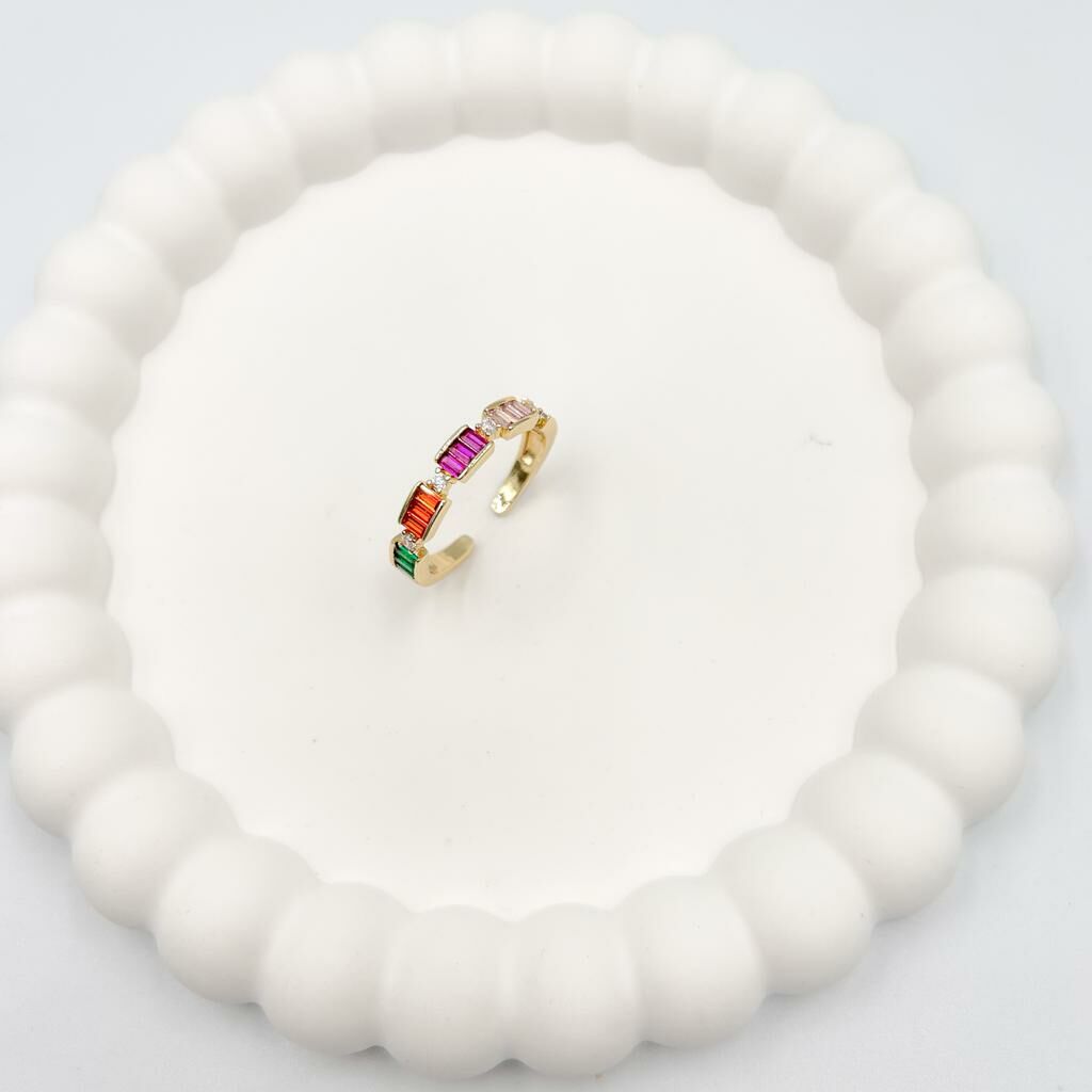 Özel Seri Zirkon  Baget Renkli Taşlı Yıldız Yüzük (AYARLI)