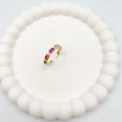 Özel Seri Zirkon  Baget Renkli Taşlı Yıldız Yüzük (AYARLI)