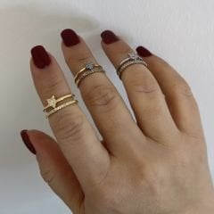 Özel Seri Zirkon Taşlı Yıldızlı Eklem ve Serçe Parmak Yüzüğü (AYARLI)