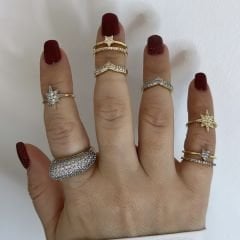 Özel Seri Zirkon Taşlı Köşeli Eklem ve Serçe Parmak Yüzüğü (AYARLI)