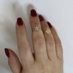 Özel Seri Zirkon Taşlı Kutup Yıldızlı Eklem ve Serçe Parmak Yüzüğü (AYARLI)