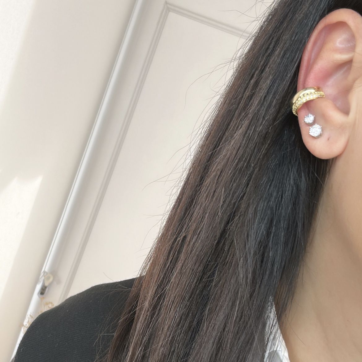 Özel Seri Zirkon Taşlı 2'Lİ Kıkırdak Küpe Gold