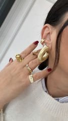 Özel Seri Kalın Tırtıklı Halka Küpe 3,5cm Gold