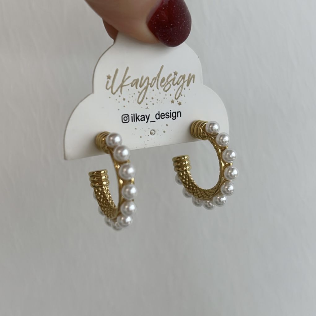 Çelik İncili Halka Küpe 2cm