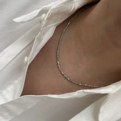 Özel Seri Gümüş İnce Küp Kolye 40cm