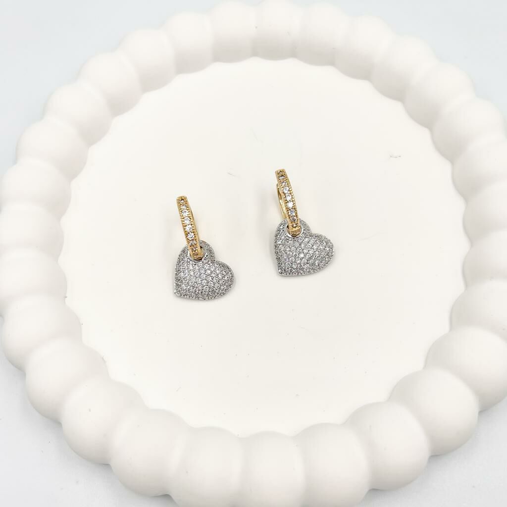 Özel Seri Zirkon Taşlı 2 renkli Kalp Küpe