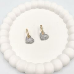 Özel Seri Zirkon Taşlı 2 renkli Kalp Küpe