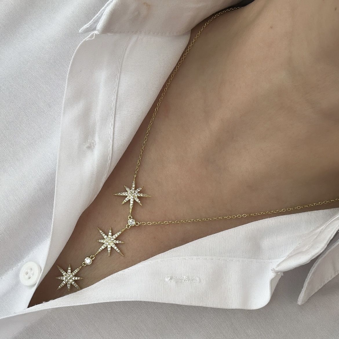 Özel Seri Zirkon Taşlı Kutup Yıldızlı Kolye (Ayarlı)60cm