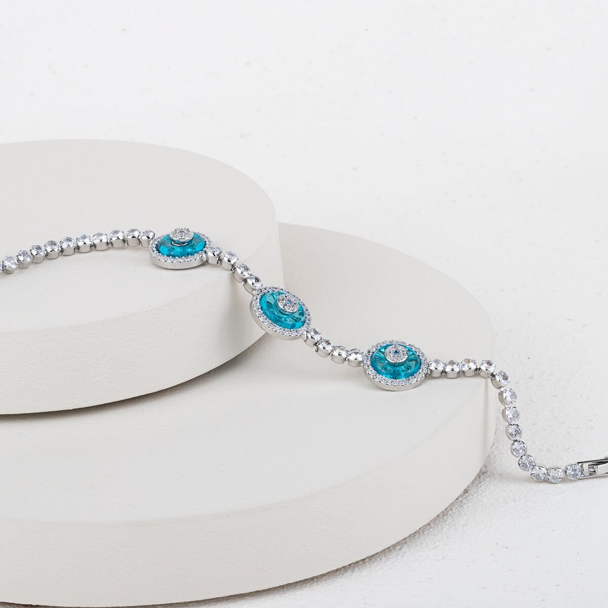 Özel Seri Zirkon Taşlı Cam Göz Su Yolu Bileklik 20cm