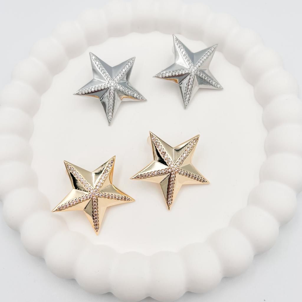 Özel Seri Zirkon Taşlı Yıldız Küpe 2,5cm