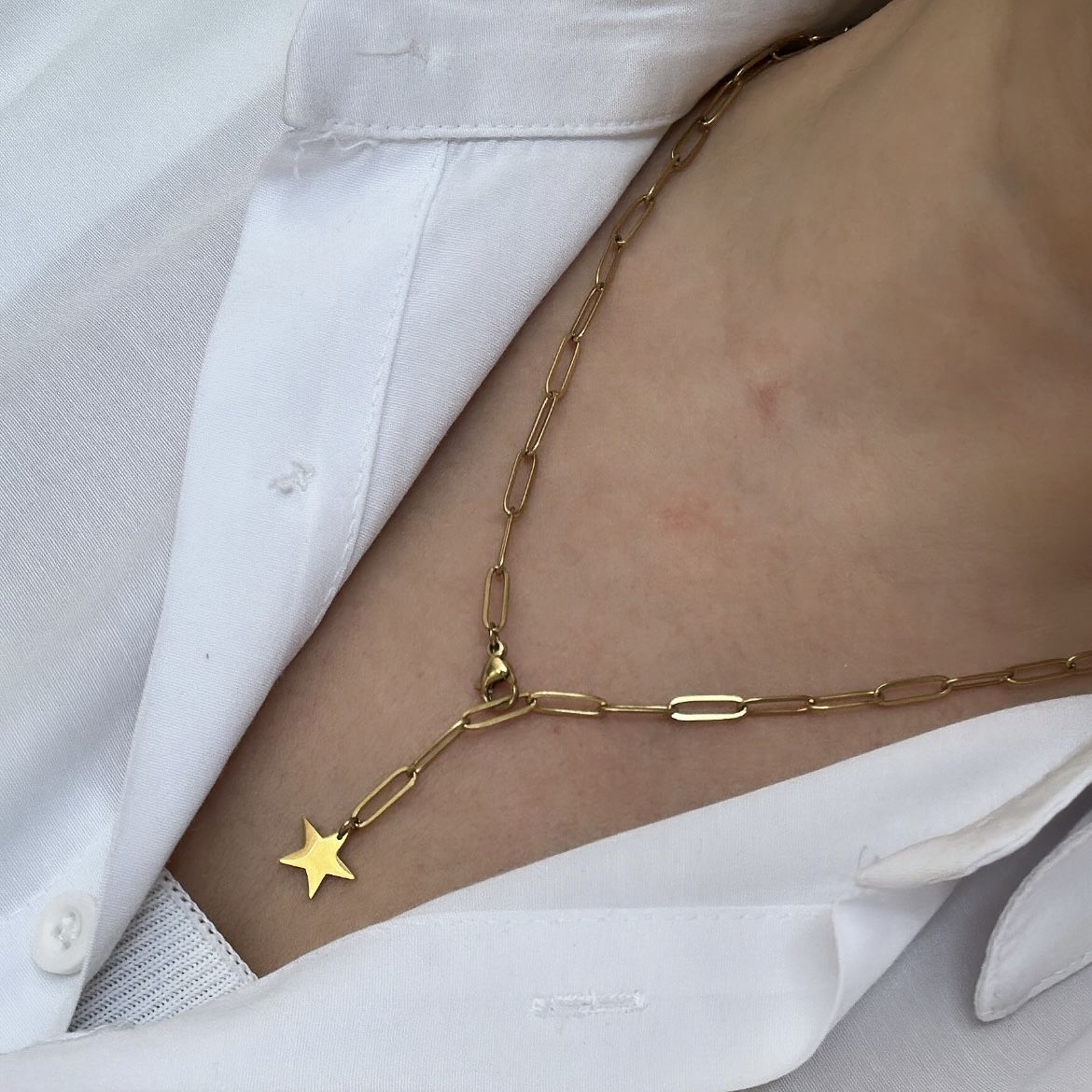 Çelik Yıldızlı Ataç Kolye 50cm