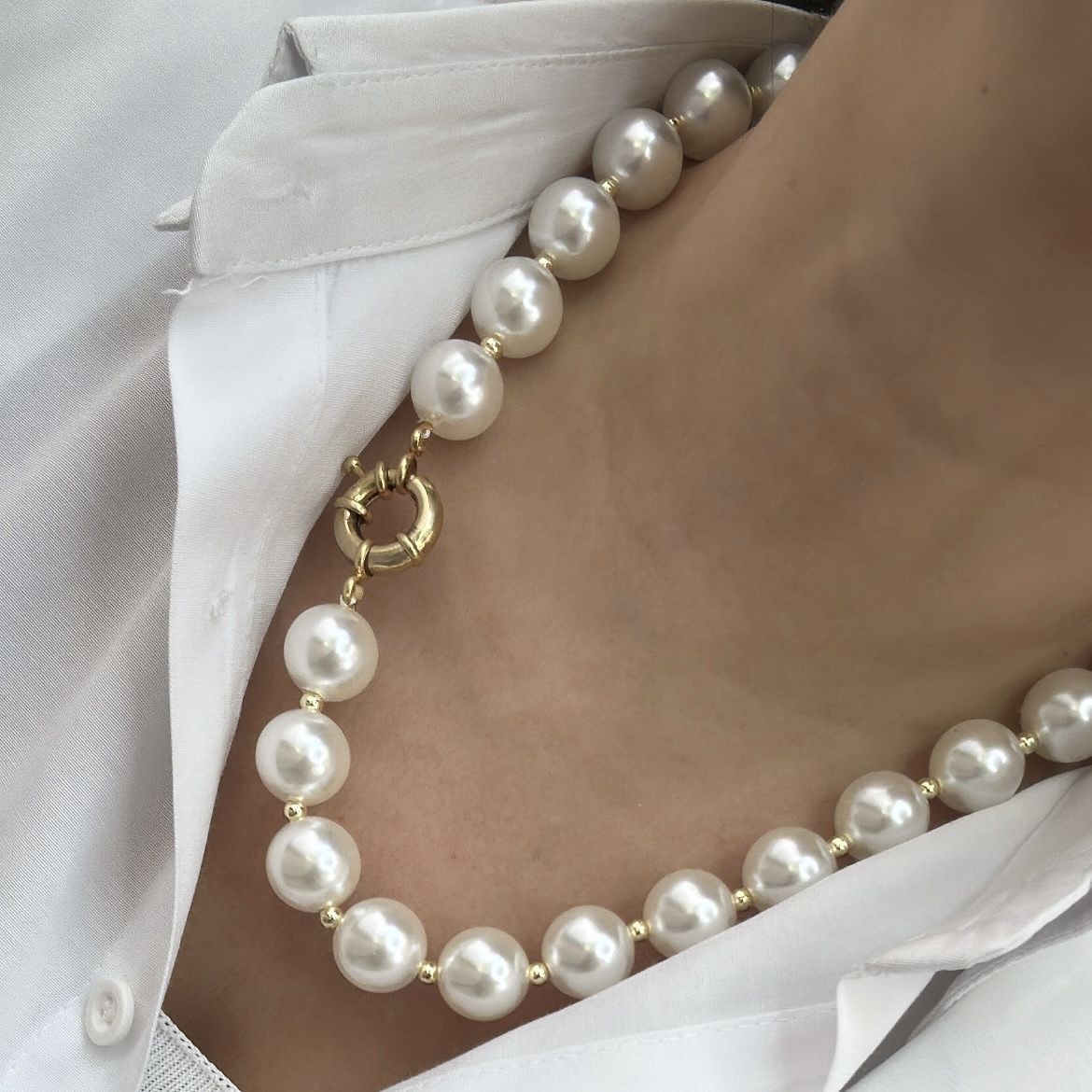 Dümen Kilit Detaylı İnci Kolye 50cm