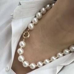 Dümen Kilit Detaylı İnci Kolye 50cm