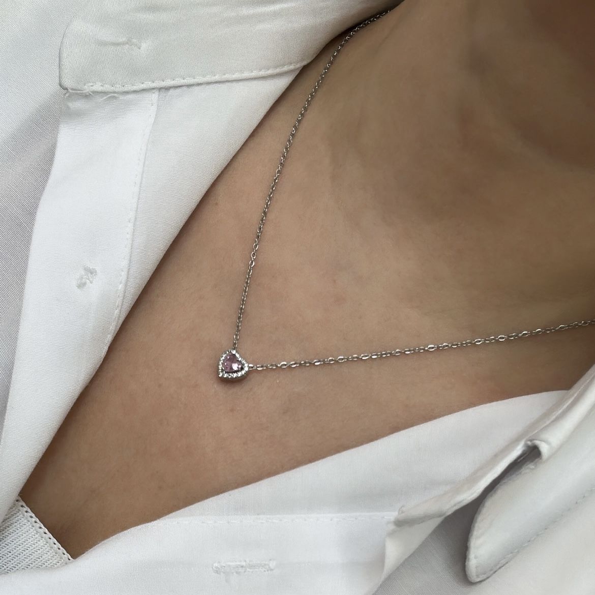 Çelik Zirkon Pembe Taşlı Pndr Kolye 45cm