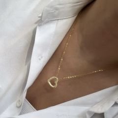 Çelik Zirkon Taşlı Kalpli Kolye 45cm