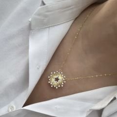 Çelik Zirkon Taşlı Yıldız Kolye Gold Gümüş  50 cm