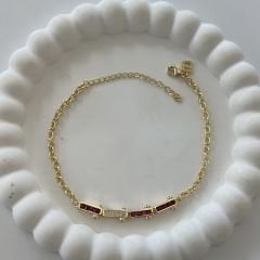 Özel Seri Zirkon Pembe Beyaz Taşlı Bileklik 23cm