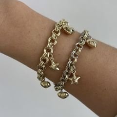 Özel Seri Kalpli Yıldızlı Zincir Bileklik 22 cm