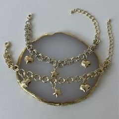 Özel Seri Kalpli Yıldızlı Zincir Bileklik 22 cm