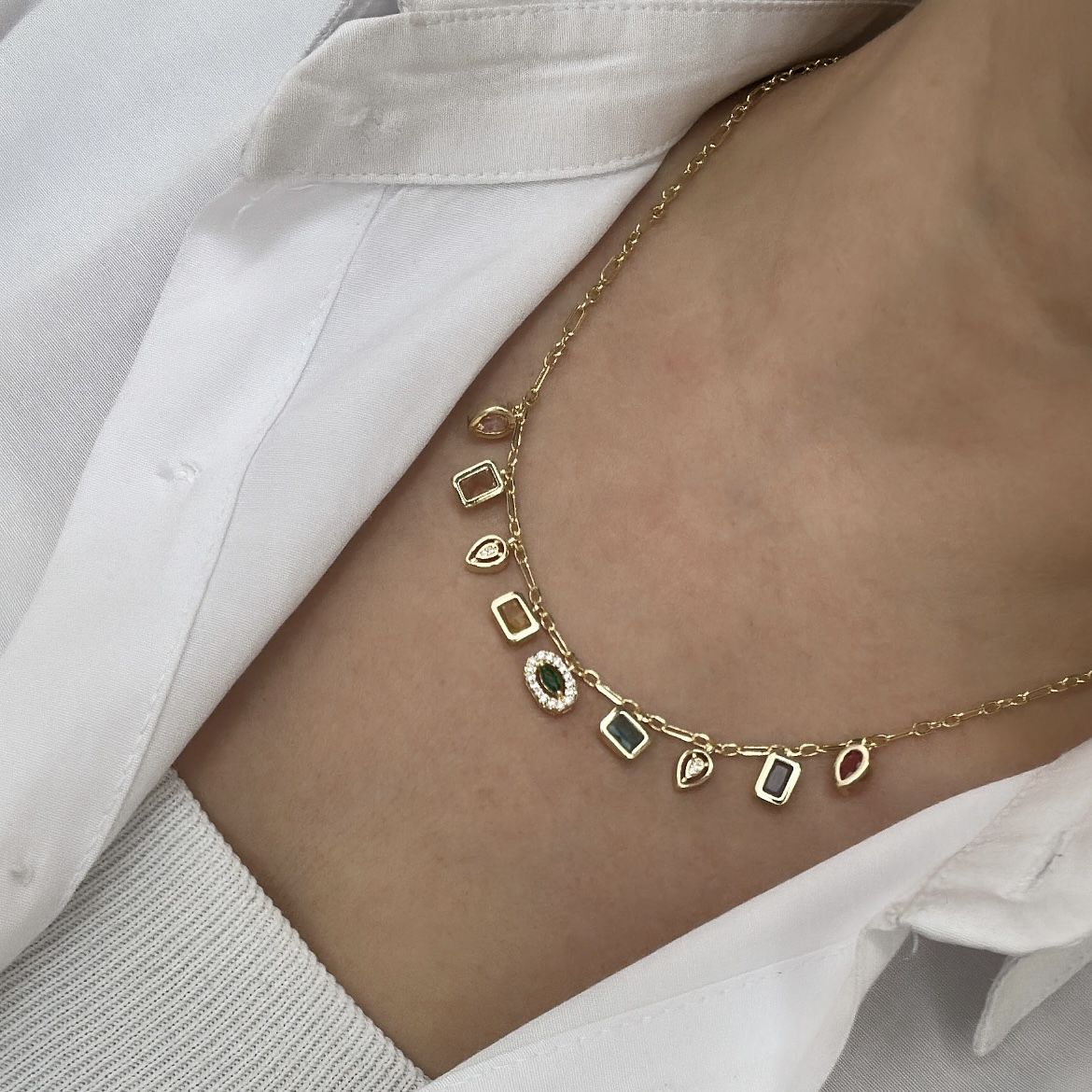 Özel Seri Renkli Zirkon Taşlı Kolye 47cm