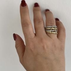 Özel Seri Zirkon  Taşlı 2 Renkli Dörtlü Yüzük