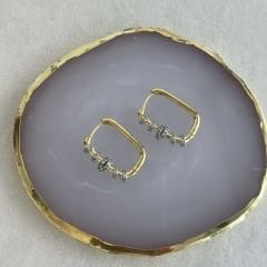Özel Seri Köşeli Taşlı Oval Küpe 2cm