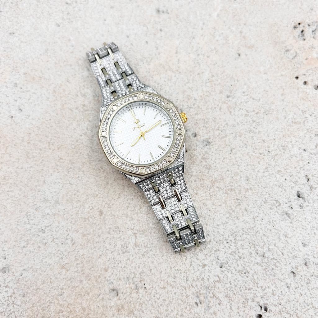 Çelik Kasa Zirkon Taşlı Gold-Gümüş Saat