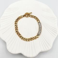 Çelik Baget Taşlı Zincir Bileklik 18cm